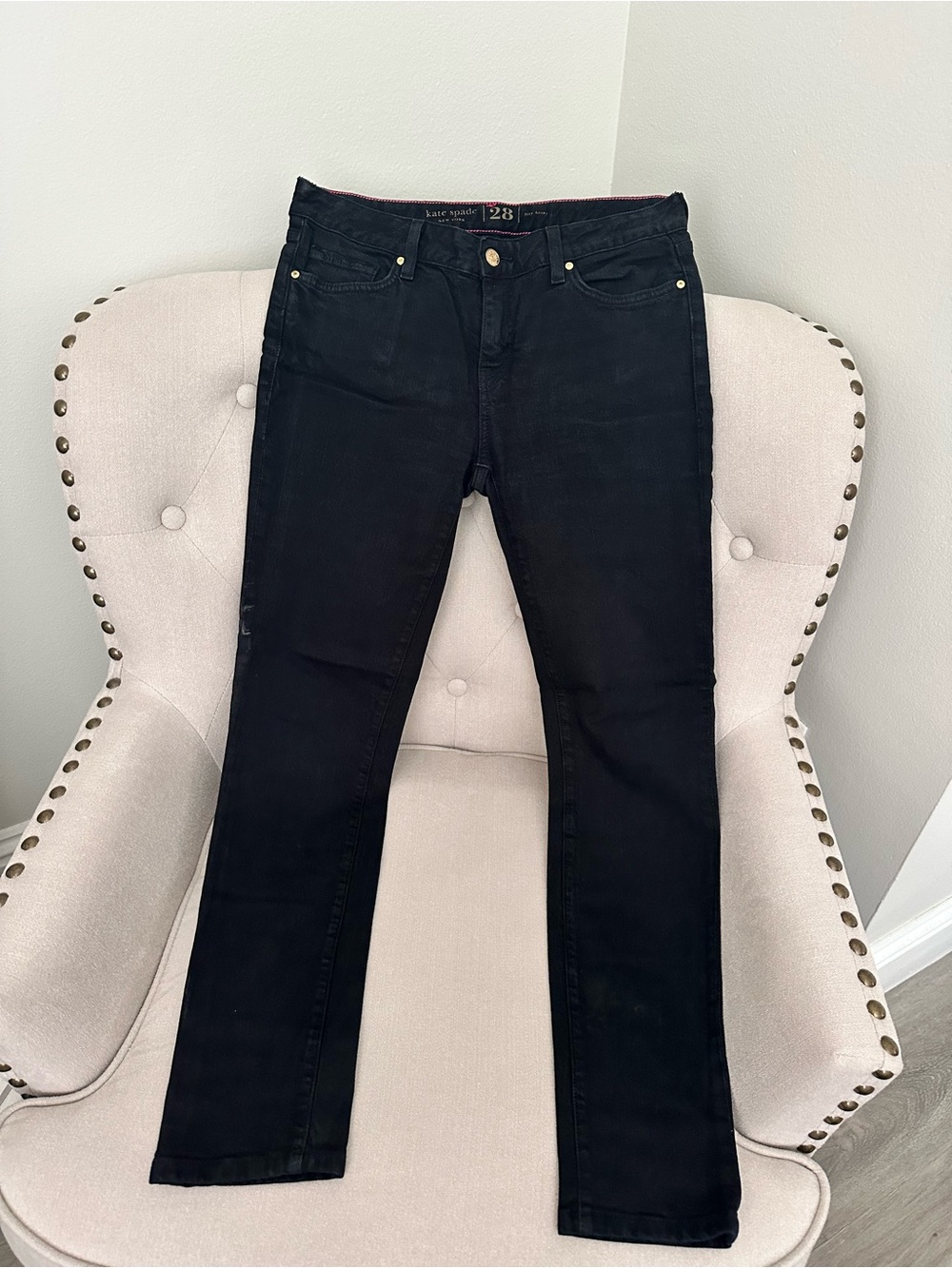 Kate Spade Dark to Black Skinny Jeans with Gold Accents